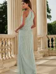 Lipsy Green Kate Hand Embellished Sequin Halter Bridesmaid Maxi Dress - Image 3 of 4