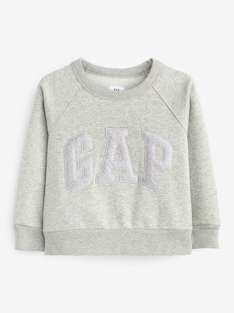 Gap Grey Glitter Logo Crew Neck Sweatshirt - Image 1 of 3