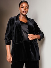 Lipsy Black Velvet Curve Relaxed Longline Tailored Blazer - Image 1 of 4