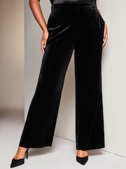 Lipsy Black Curve Velvet High Waisted Tailored Suit Trousers - Image 1 of 4