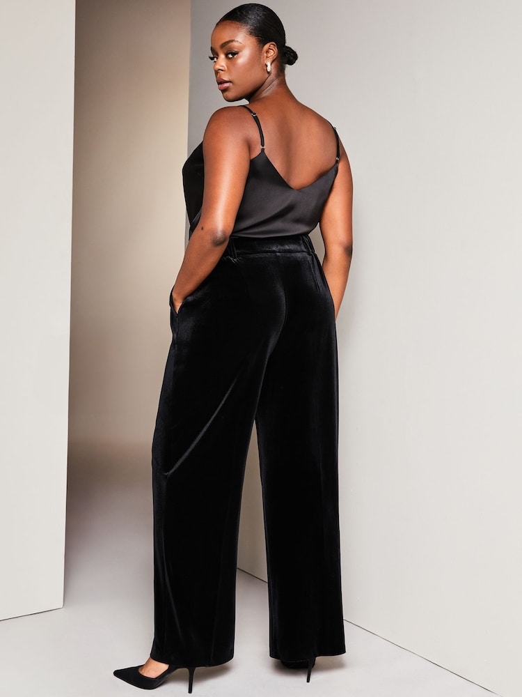 Lipsy Black Curve Velvet High Waisted Tailored Suit Trousers - Image 2 of 4