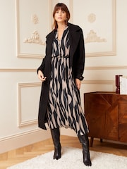 Love & Roses Black Geometric Printed V Neck Belted Long Sleeve Midi Dress - Image 4 of 4