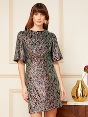 Love & Roses Navy Blue Flutter Sleeve Sequin Empire Mini Dress - Image 1 of 4