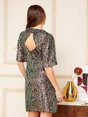 Love & Roses Navy Blue Flutter Sleeve Sequin Empire Mini Dress - Image 2 of 4