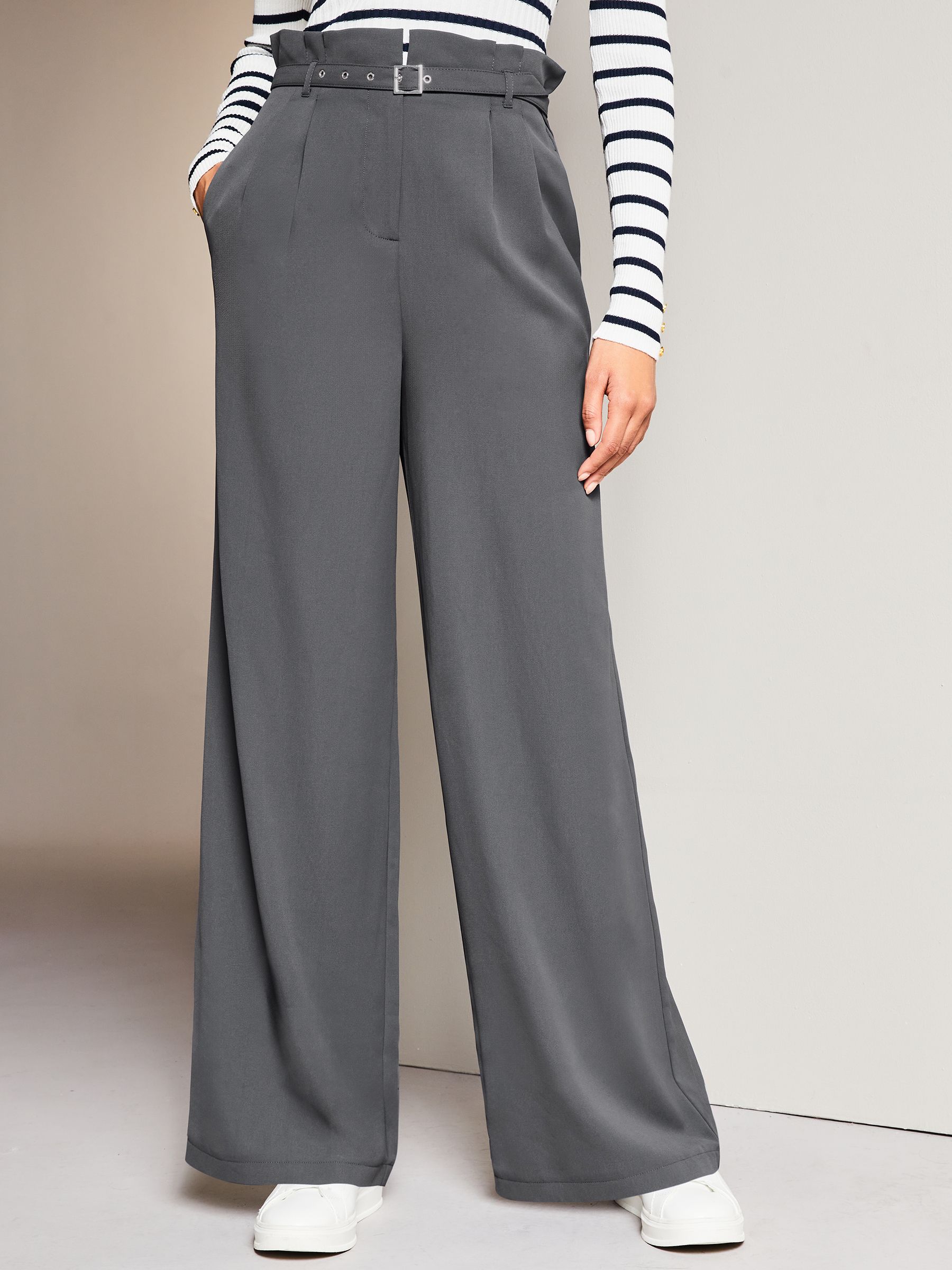 Buy Lipsy Grey Paperbag Wide Leg Belted Tailored Trousers from Next Luxembourg