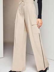 Lipsy Cream Wide Leg Pocket Detail Jogger - Image 1 of 4