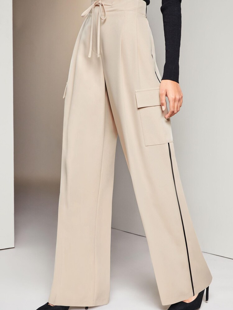 Lipsy Cream Wide Leg Pocket Detail Jogger - Image 1 of 4
