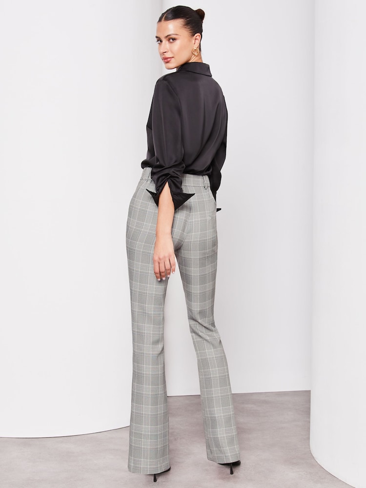 Lipsy Black Grey Check Smart Bootleg Kick Flare Trousers - Image 2 of 4 Lipsy Black Grey Check Smart Bootleg Kick Flare Trousers - Image 2 of 4