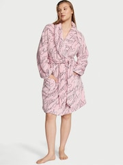 Victoria's Secret Pretty Blossom Pink Logo Cosy Short Dressing Gown - Image 1 of 3