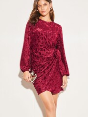 Lipsy Red Long Sleeve Ruched Tie Side Mini Dress - Image 1 of 4
