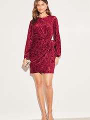 Lipsy Red Long Sleeve Ruched Tie Side Mini Dress - Image 3 of 4