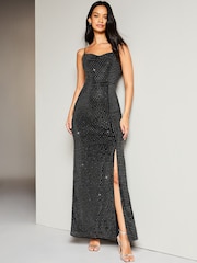 Lipsy Black Cami Cowlneck Hotfix Maxi Dress - Image 1 of 4