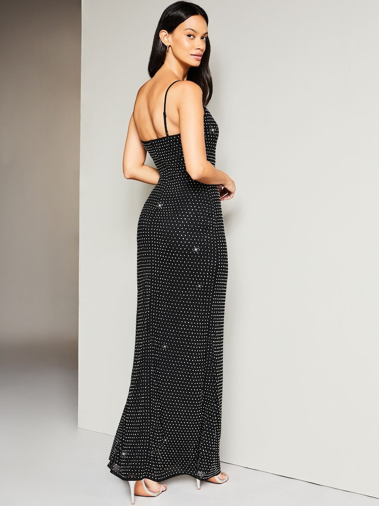 Lipsy Black Cami Cowlneck Hotfix Maxi Dress - Image 2 of 4