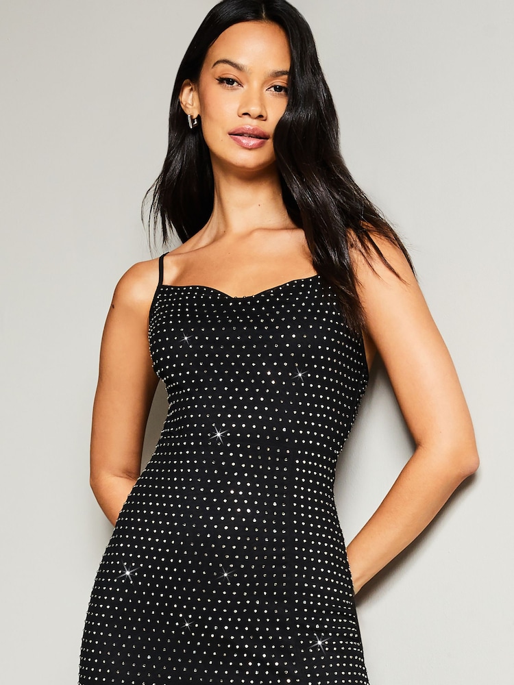 Lipsy Black Cami Cowlneck Hotfix Maxi Dress - Image 4 of 4