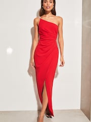 Lipsy Red One Shoulder Chain Strap Split Detail Maxi Dress - Image 1 of 4