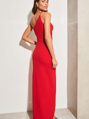 Lipsy Red One Shoulder Chain Strap Split Detail Maxi Dress - Image 2 of 4