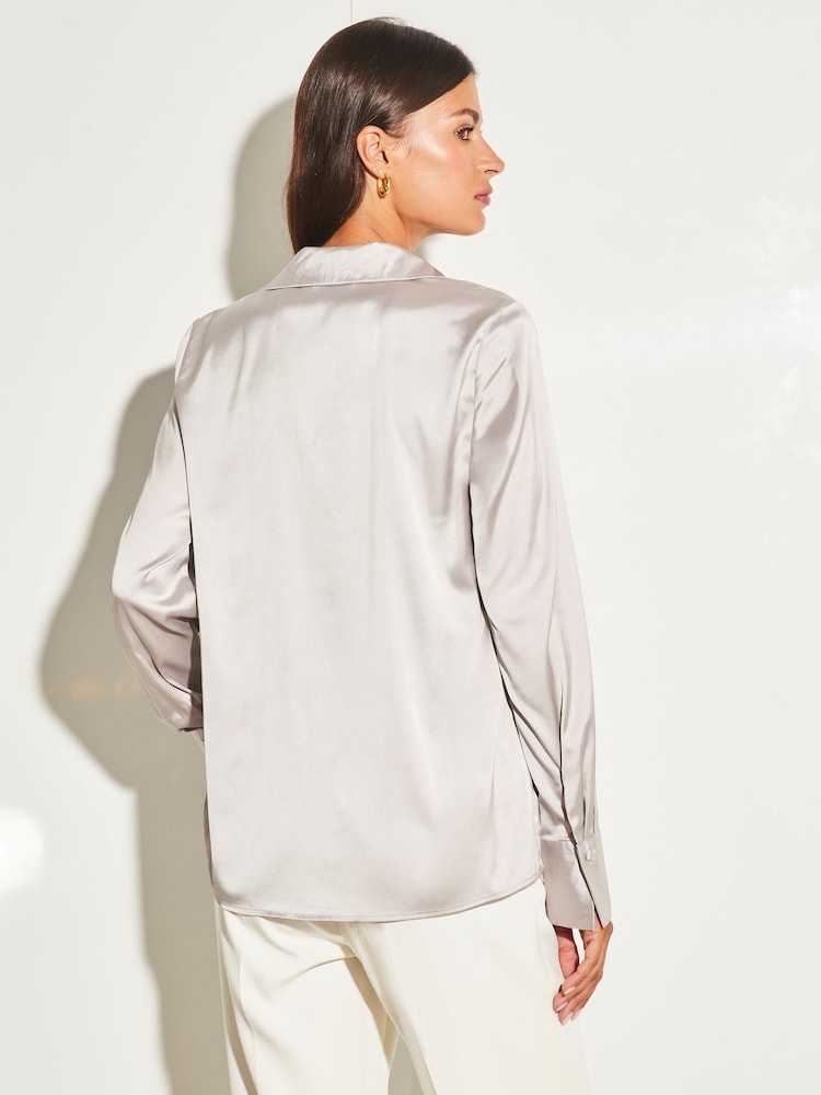 Lipsy Silver Satin Button Through Shirt - Image 2 of 4