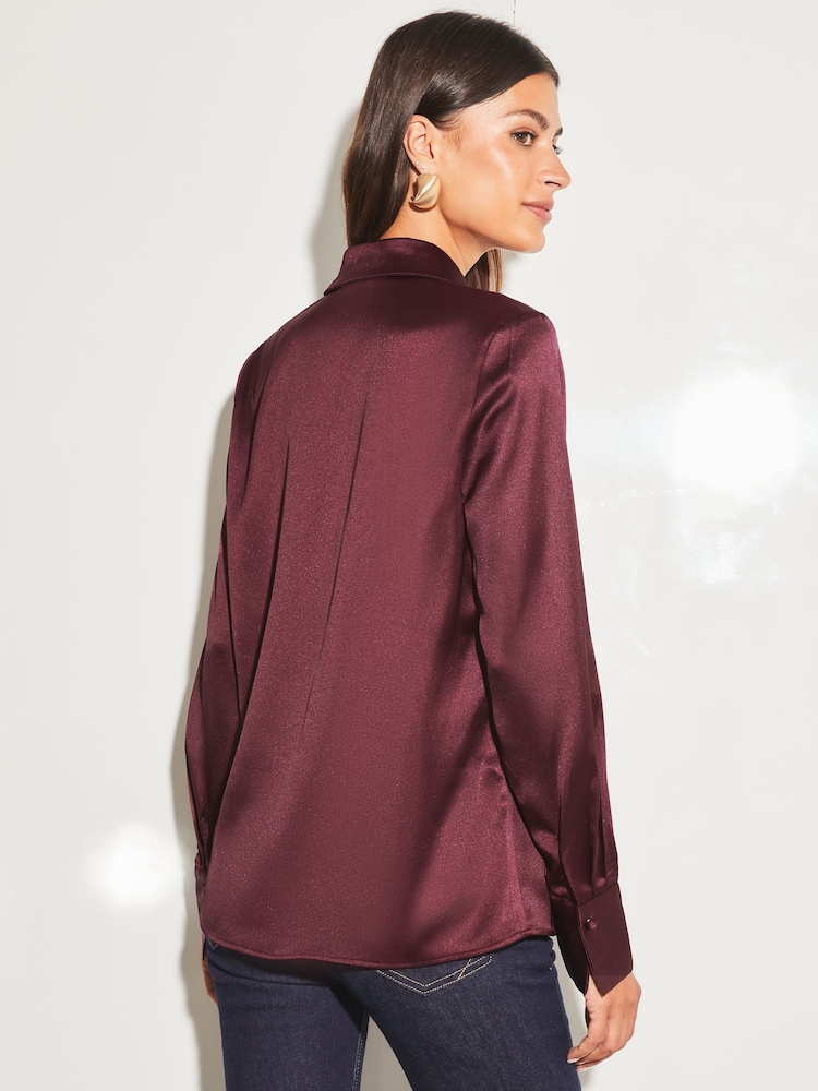 Lipsy Red Satin Button Through Shirt - Image 2 of 4 Lipsy Red Satin Button Through Shirt - Image 2 of 4
