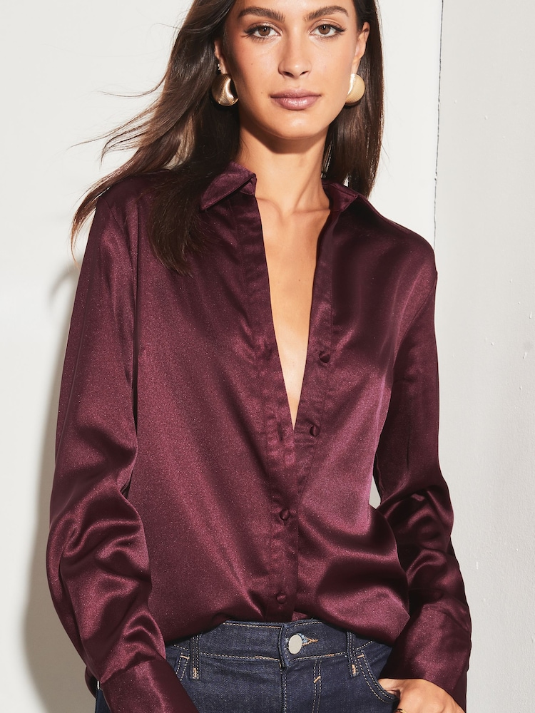 Lipsy Red Satin Button Through Shirt - Image 4 of 4 Lipsy Red Satin Button Through Shirt - Image 4 of 4