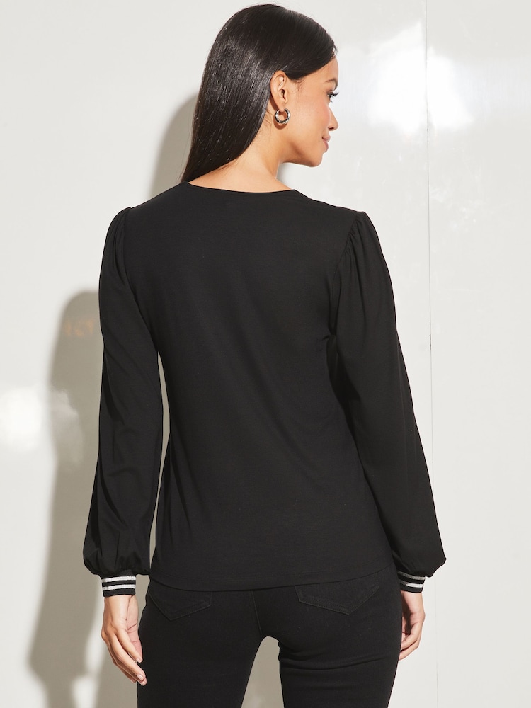 Lipsy Black V Neck Trim Long Sleeve Top - Image 2 of 4 Lipsy Black V Neck Trim Long Sleeve Top - Image 2 of 4