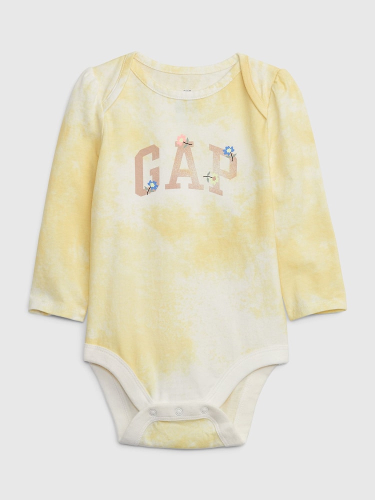 Gap Yellow Tie Dye Tie Dye Logo Long Sleeve Baby Bodysuit - Image 1 of 3 Gap Yellow Tie Dye Tie Dye Logo Long Sleeve Baby Bodysuit - Image 1 of 3