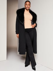 Lipsy Black Curve Faux Fur Collar Belted Longline Wrap Coat - Image 3 of 4