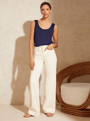 Love & Roses Navy Blue Jersey Scoop Neck Vest Top - Image 2 of 4