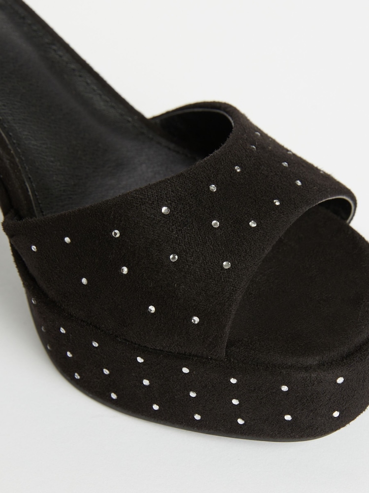 Friends Like These Black Gem Platform Mid Block Heel Sandal - Image 8 of 8