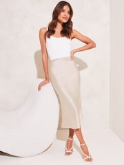 Lipsy Gold Petite Satin Bias Cut Midi Skirt - Image 3 of 4