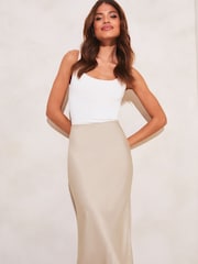 Lipsy Gold Petite Satin Bias Cut Midi Skirt - Image 4 of 4