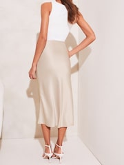 Lipsy Gold Satin Bias Cut Midi Skirt - Image 2 of 4