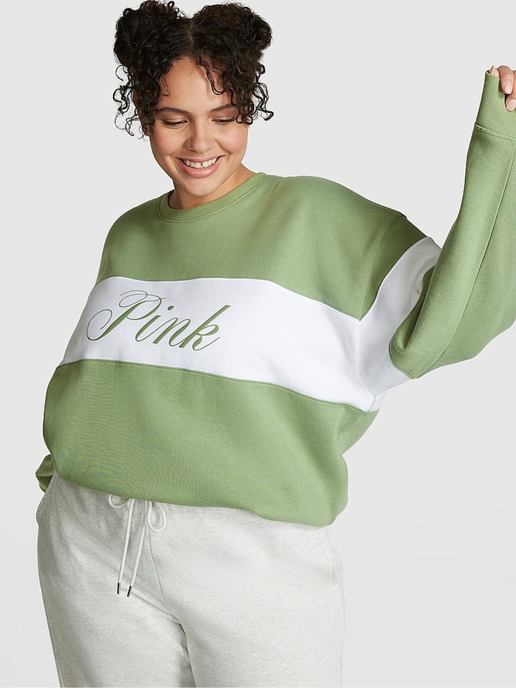Victoria's Secret PINK Wild Grass Green Fleece Sweatshirt - Image 1 of 2 Victoria's Secret PINK Wild Grass Green Fleece Sweatshirt - Image 1 of 2
