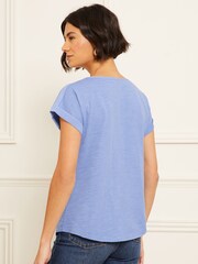 Love & Roses Pale Blue Crew Neck Woven Trim Linen Look Jersey T-Shirt - Image 3 of 4
