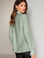Lipsy Green Ruffle Placket Long Sleeve Button Through Shirt - Image 2 of 4