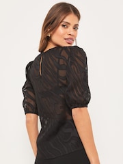 Lipsy Black Zebra Printed Short Puff Sleeve Top - Image 2 of 4