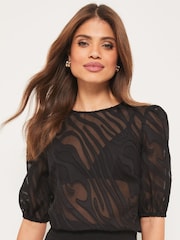 Lipsy Black Zebra Printed Short Puff Sleeve Top - Image 4 of 4