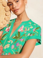 V&A | Love & Roses Green Floral V Neck Jersey Short Sleeve T-Shirt - Image 2 of 4