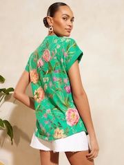 V&A | Love & Roses Green Floral V Neck Jersey Short Sleeve T-Shirt - Image 3 of 4