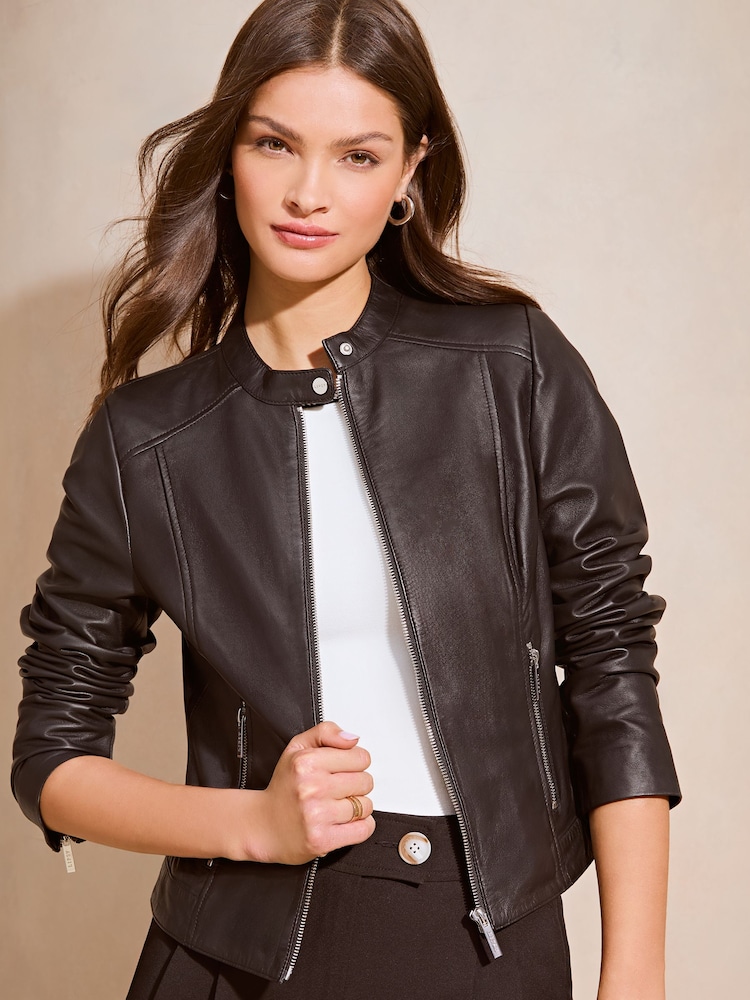 Lipsy Black Collarless Leather Jacket - Image 1 of 4