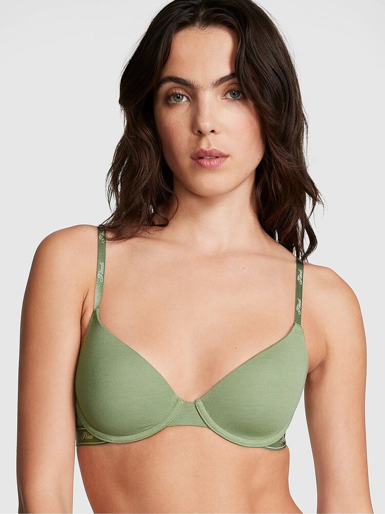 Victoria's Secret PINK Green Wild Grass T Shirt Cotton Logo Bra - Image 1 of 3