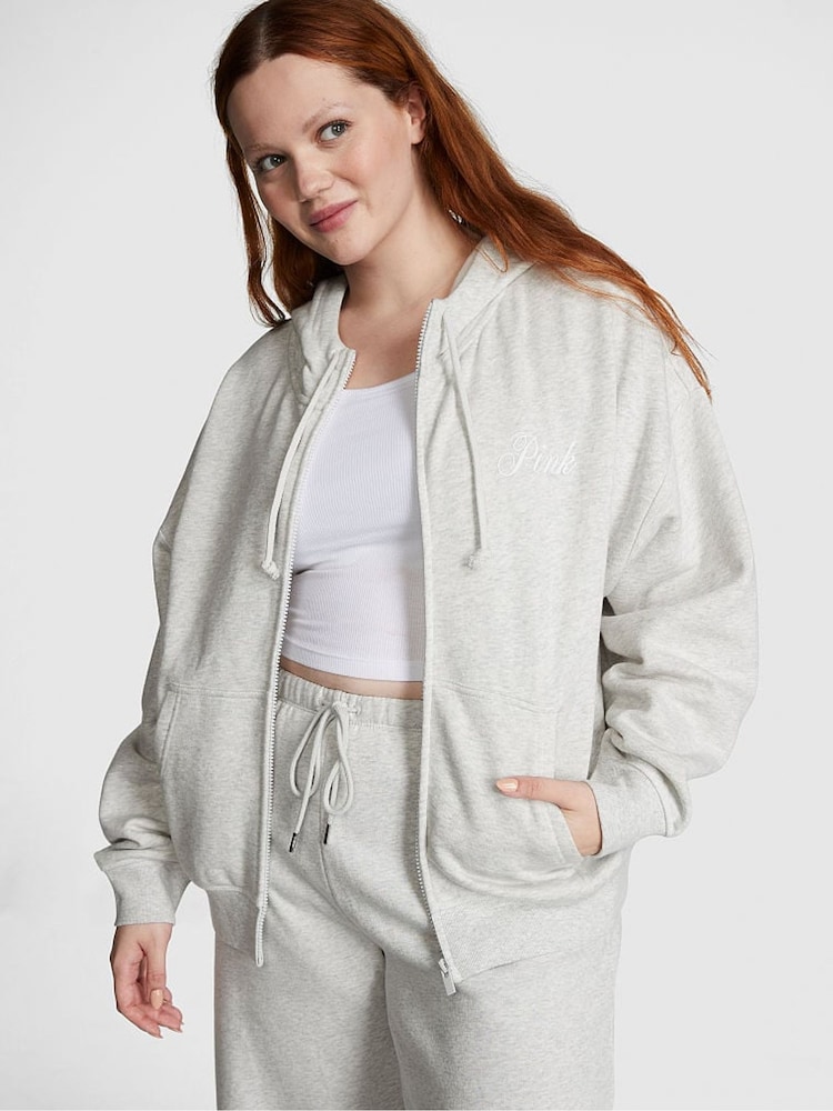 Victoria's Secret PINK Heather Stone Grey Fleece Full Zip Hoodie - Image 1 of 3 Victoria's Secret PINK Heather Stone Grey Fleece Full Zip Hoodie - Image 1 of 3