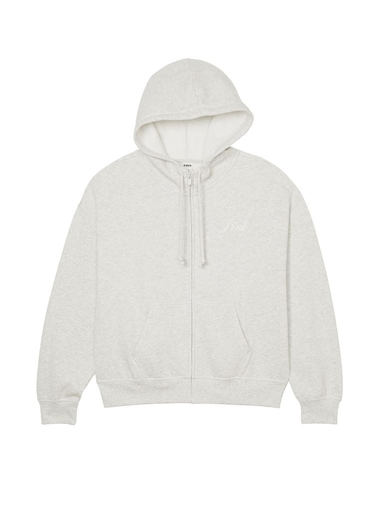 Victoria's Secret PINK Heather Stone Grey Fleece Full Zip Hoodie - Image 3 of 3 Victoria's Secret PINK Heather Stone Grey Fleece Full Zip Hoodie - Image 3 of 3