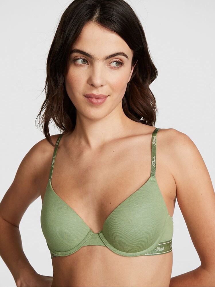 Victoria's Secret PINK Green Wild Grass Push Up Cotton Logo Bra - Image 1 of 3 Victoria's Secret PINK Green Wild Grass Push Up Cotton Logo Bra - Image 1 of 3