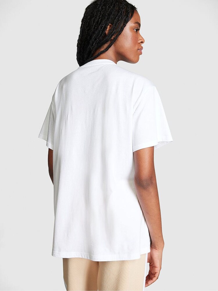Victoria's Secret PINK Optic White Short Sleeve Oversized Campus T-Shirt - Image 2 of 3 Victoria's Secret PINK Optic White Short Sleeve Oversized Campus T-Shirt - Image 2 of 3