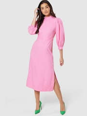 Closet Pink Midi Puff Sleeve Dress - Image 1 of 5