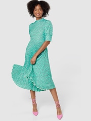 Closet Turquoise Green Pleated Dress - Image 1 of 5