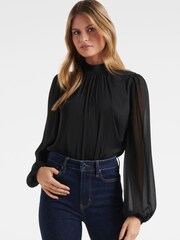 Forever New Black Heidi High Neck Blouse - Image 1 of 4
