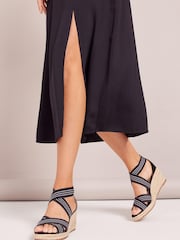Friends Like These Black Open Toe Elastic Espadrille Mid Height Wedge - Image 1 of 4