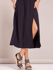 Friends Like These Black Open Toe Elastic Espadrille Mid Height Wedge - Image 4 of 4