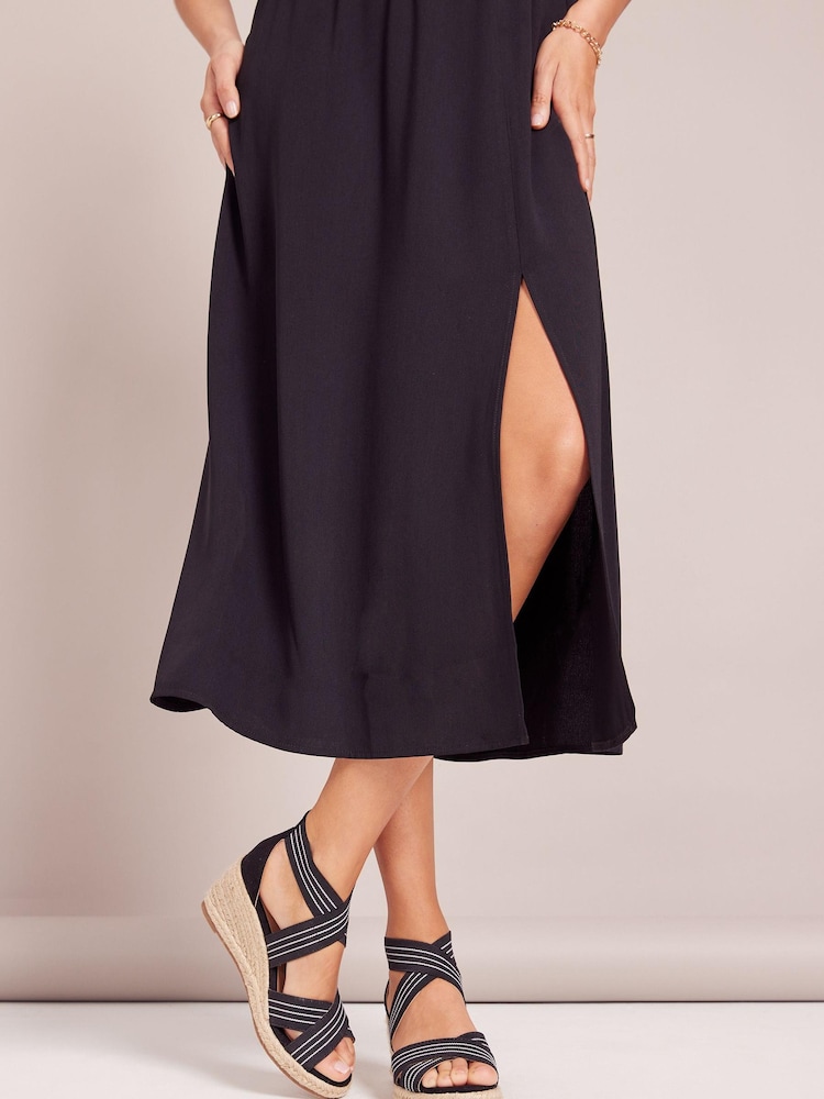 Friends Like These Black Open Toe Elastic Espadrille Mid Height Wedge - Image 4 of 4 Friends Like These Black Open Toe Elastic Espadrille Mid Height Wedge - Image 4 of 4